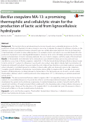 Cover page: Bacillus coagulans MA-13: a promising thermophilic and cellulolytic strain for the production of lactic acid from lignocellulosic hydrolysate