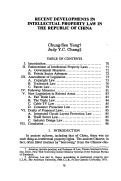 Cover page: Recent Developments in Intellectual Property Law in the Republic of China