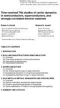 Cover page: Time-resolved THz studies of carrier dynamics in semiconductors, superconductors, and strongly-correlated electron materials