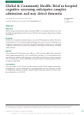 Cover page: Global &amp; Community Health: Brief in-hospital cognitive screening anticipates complex admissions and may detect dementia