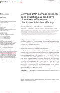 Cover page: Germline DNA damage response gene mutations as predictive biomarkers of immune checkpoint inhibitor efficacy