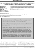 Cover page: The Association of Sleep Hygiene and Drowsiness with Adverse Driving Events in Emergency Medicine Residents