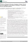 Cover page: The Role of Magnetic Resonance Imaging to Inform Clinical Decision-Making in Acute Spinal Cord Injury: A Systematic Review and Meta-Analysis