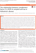Cover page: The relationship between complement factor C3, APOE ε4, amyloid and tau in Alzheimer’s disease