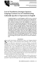 Cover page: Lost in Translation: Strategies Japanese Language Learners Use in Communicating Culturally Specific L1 Expressions in English