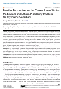 Cover page: Provider Perspectives on the Current Use of Lithium Medications and Lithium Monitoring Practices for Psychiatric Conditions