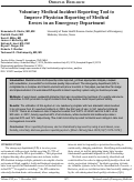 Cover page: Voluntary Medical Incident Reporting Tool to Improve Physician Reporting of Medical Errors in an Emergency Department