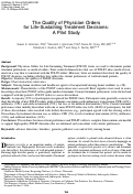 Cover page: The Quality of Physician Orders for Life-Sustaining Treatment Decisions: A Pilot Study