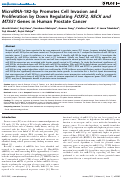 Cover page: MicroRNA-182-5p promotes cell invasion and proliferation by down regulating FOXF2, RECK and MTSS1 genes in human prostate cancer.