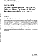 Cover page: SYMPOSIUM David FitzGerald’s and David Cook-Martín’s Culling the Masses: The Democratic Origins of Racist Immigration Policy in the Americas