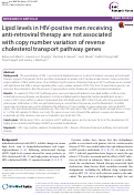 Cover page: Lipid levels in HIV-positive men receiving anti-retroviral therapy are not associated with copy number variation of reverse cholesterol transport pathway genes