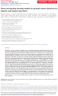 Cover page: Stress testing deep learning models for prostate cancer detection on biopsies and surgical specimens.