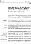 Cover page: Meta-analyses are no substitute for registered replications: a skeptical perspective on religious priming