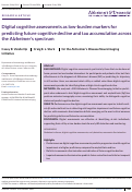 Cover page: Digital cognitive assessments as low‐burden markers for predicting future cognitive decline and tau accumulation across the Alzheimer's spectrum