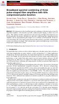 Cover page: Broadband spectral combining of three pulse-shaped fiber amplifiers with 42fs compressed pulse duration.