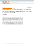 Cover page: Identification of novel breast cancer susceptibility loci in meta-analyses conducted among Asian and European descendants