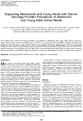 Cover page: Supporting Adolescents and Young Adults with Cancer: Oncology Provider Perceptions of Adolescent and Young Adult Unmet Needs