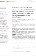 Cover page: Case series: Pleural effusion caused by urinary ultrafiltrate in two cats without evidence of urinary obstruction, trauma, or simultaneous perinephric pseudocysts.