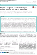 Cover page: Fragile X targeted pharmacotherapy: lessons learned and future directions