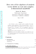 Cover page: Zero sets of Lie algebras of analytic vector fields on real and complex 2-manifolds