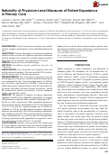 Cover page: Reliability of Physician-Level Measures of Patient Experience in Primary Care