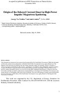 Cover page: Origin of the Delayed Current Onset in High Power Impulse Magnetron Sputtering