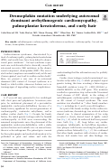 Cover page: Desmoplakin mutation underlying autosomal dominant arrhythmogenic cardiomyopathy, palmoplantar keratoderma, and curly hair.