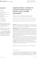 Cover page: Cognitive status correlates of subclinical action tremor in female carriers of FMR1 premutation.