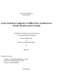 Cover page: On the Statistical Complexity of Offline Policy Evaluation for Tabular Reinforcement Learning