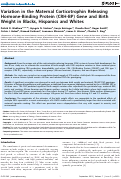 Cover page: Variation in the Maternal Corticotrophin Releasing Hormone-Binding Protein (CRH-BP) Gene and Birth Weight in Blacks, Hispanics and Whites