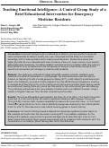 Cover page: Teaching Emotional Intelligence: A Control Group Study of a Brief Educational Intervention for Emergency Medicine Residents