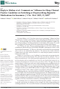 Cover page: Reply to Moline et al. Comment on Alliance for Sleep Clinical Practice Guideline on Switching or Deprescribing Hypnotic Medications for Insomnia. J. Clin. Med. 2023, 12, 2493.