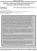 Cover page: Qualitative Analysis of Well-being Preparedness at an Emergency Medicine Residency Program