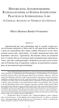 Cover page: Historicizing Anthropomorphic Rationalizations as System Justification Practices in International Law: A Critical Account of Vitoria’s Jus Gentium