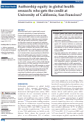 Cover page: Authorship equity in global health research: who gets the credit at University of California, San Francisco?