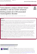 Cover page: Transcriptomic analysis of brain tissues identifies a role for CCAAT enhancer binding protein β in HIV-associated neurocognitive disorder