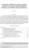 Cover page: A Mixed-Race Child's Fate Under the Chinese Exclusion Act: Lawrence Kentwell's Fight for Inclusion in Local Politics and Legal Profession