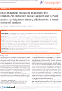 Cover page: Environmental resources moderate the relationship between social support and school sports participation among adolescents: a cross-sectional analysis.