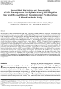 Cover page: Sexual Risk Behaviors and Acceptability of HIV Pre-Exposure Prophylaxis Among HIV-Negative Gay and Bisexual Men in Serodiscordant Relationships: A Mixed Methods Study