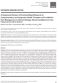 Cover page: A Systematic Review of Practiced-Based Research of Complementary and Integrative Health Therapies as Provided for Pain Management in Clinical Settings: Recommendations for the Future and a Call to Action.