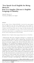 Cover page: ‘You Speak Good English for Being Mexican’ East Los Angeles Chicano/a English: Language &amp; Identity