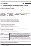 Cover page: The International Society for Bipolar Disorders Task Force report on pediatric bipolar disorder: Knowledge to date and directions for future research