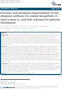 Cover page: Discovery and functional characterization of two diterpene synthases for sclareol biosynthesis in Salvia sclarea(L.) and their relevance for perfume manufacture