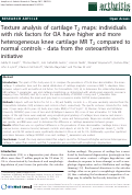 Cover page: Texture analysis of cartilage T2 maps: individuals with risk factors for OA have higher and more heterogeneous knee cartilage MR T2 compared to normal controls - data from the osteoarthritis initiative