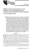 Cover page: Differences Between Generation 1.5 and English as a Second Language Writers: A Corpus-Based Comparison of Past Participle Use in Academic Essays