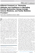 Cover page: Editorial Comment on “Assessing Attitudes and Confidence in Managing Erectile Dysfunction Among Urology, Internal Medicine, and Family Medicine Providers”