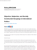 Cover page: Objective, Subjective, and Socially Constructed Groupings in International Politics