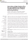 Cover page: Generation of High-Amylose Rice through CRISPR/Cas9-Mediated Targeted Mutagenesis of Starch Branching Enzymes