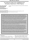 Cover page: Screening for Victims of Sex Trafficking in the Emergency Department: A Pilot Program