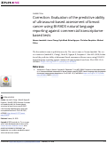 Cover page: Correction: Evaluation of the predictive ability of ultrasound-based assessment of breast cancer using BI-RADS natural language reporting against commercial transcriptome-based tests.